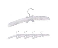 Relaxdays Kleiderbügel Satin, 5er Pack, weich gepolstert, 360° drehbarer Haken, dekorative Schleife, 38 cm breit, weiß