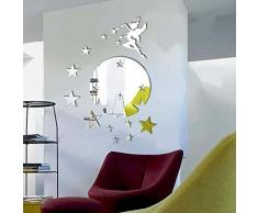 WALPLUS Wandspiegel Fliegende Fee Tinker Bell, mit Sterne-Motiv, rund