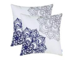CaliTime Kissenbezüge Kissenhülle Packung mit 2 Cosy Fleece Dekokissenbezüge für Couch Bettsofa Vintage Dahlia Floral Beide Seiten 50 cm x 50 cm Blau Grau