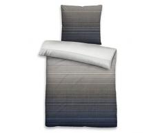 biberna 0636058 Mako-Satin Bettwäsche Garnitur mit Kopfkissenbezug (Baumwolle) 1x 135x200 cm + 1x 80x80 cm, Silber/grau