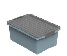 Rotho Eco Compact Aufbewahrungsbox 13l, Kunststoff (recycelt), Blau/Anthrazit, 13 Liter (39,5 x 27,5 x 18 cm)