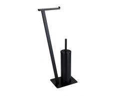 WENKO Stand WC-Garnitur Lirio, Ständer für Toilettenpapier & Toilettenbürste, WC-Papierhalter, stehender Rollenhalter inkl. Bürste, lackierter Stahl, 15 x 68,5 x 30 cm, Schwarz matt