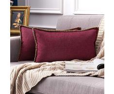 MIULEE Dekorative Überwurf-Kissenbezüge Farmhouse Besatz Flansch Leinen Jute-Kissenbezüge Vintage Decor Kissenbezüge für Couch Sofa Schlafzimmer Auto 12x20 Cranberry Red