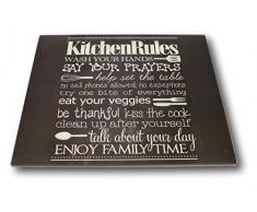 Best-Accessoires4All XL Glas Herdabdeckplatte Herdabdeckung Schneidebrett Abdeckplatte Ceranfeld Design Kitchen-Rules Küchen Regeln Kochfeld Abdeckung Spritzschutz Herdblende