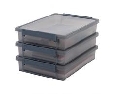 IRIS 135451, 3er-Set Aufbewahrungsboxen Little Large Box A4, Plastik, durchsichtiges Grau, 36,5 x 25 x 7 cm