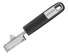 FACKELMANN Pendelschäler 18 cm Sense, Gemüseschäler mit Funktionsteil aus rostfreiem Edelstahl, mit rutschfestem und ergonomischem Soft-Touch-Griff (Farbe: Silber/Schwarz), Menge: 1 Stück