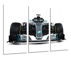 Wandbild - Formel 1 Auto, Mercedes F1 W09, Mercedes F1 2018, Lewis Hamilton, Valtteri Bottas, 97 x 62 cm, Holzdruck - XXL Format - Kunstdruck, ref.27106