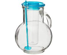 Glaskrug mit Einsatz für Eiswürfel von Bormioli, 2 Liter, Deckelfarbe: türkis