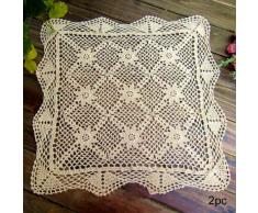 kilofly Handgemachte Häkelarbeit-Baumwollspitze Tischset Sofa Deckchen, 2pc, Quadratisch, Beige 19 Zoll