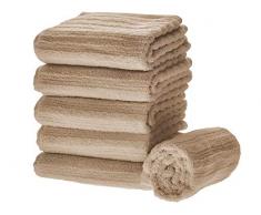 iDesign 6er-Set Handtücher, kleines Handtuch mit Streifenstruktur aus Baumwolle, weiches und saugfähiges Handtuch Set mit Aufhänger für Waschbecken und Gäste-WC, beige