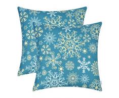CaliTime Kissenbezüge Kissenhülle Packung mit 2 kuscheligen Fleece-Dekokissenbezügen Bezüge für Schlafsofa Weihnachten Schneeflocken Beidseitig 40cm x 40cm Seeblau