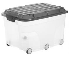 Rotho Aufbewahrungsbox Roller 6 mit Deckel und Rollen, Kunststoff (PP), transparent/anthrazit, 57 Liter (59,5 x 40 x 37 cm)