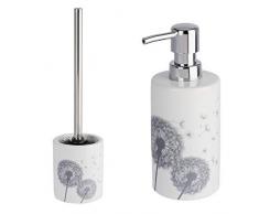 Wenko 22833100 WC-Garnitur Astera - WC-Bürstenhalter, Keramik, 10 x 39 x 10 cm & 22832100 Seifenspender Astera - Flüssigseifen-Spender, Fassungsvermögen 0,36 L, Keramik, 8,5 x 18 x 7 cm