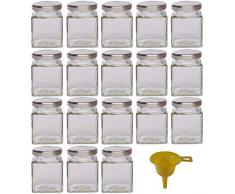 Viva Haushaltswaren - 18 x kleines Marmeladenglas / Gewürzglas 106 ml mit silberfarbenem Schraubverschluss, Gläser Set mit Deckel als Einmachgläser, Vorratsdose etc. verwendbar (inkl. Trichter)