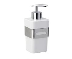 WENKO 22772100 Seifenspender Premium Plus, Flüssigseifen-Spender, Spülmittel-Spender Fassungsvermögen: 0,34 l, Edelstahl rostfrei, 7 x 15,5 x 9 cm, Glänzend