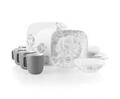 Corelle 3287 Night Blooms Tafelservice aus Vitrelle-Glas, bruchfest, 16-teilig, Grau