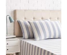 AmazonBasics - Kissenbezüge, Jersey, 2er-Pack, breite Streifen, 40 x 80 cm, Hellblau