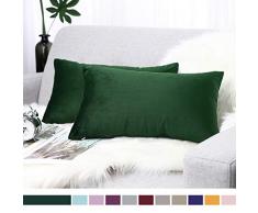 Lewondr Samt Kissenbezug 30x50cm, 2-Set Sanft Einfarbige Moderne Quadratische Kissen Hülle Zierkissenbezüge für Weihnachten Deko, Wohnzimmer, Sofa, Schlafzimmer, Auto, Dunkelgrün