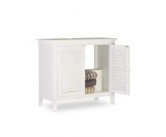 Relaxdays Waschbeckenunterschrank weiß LAMELL, Badschrank aus Bambus, Waschbeckenschrank, HxBxT: ca. 60 x 67 x 30 cm