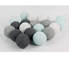 Cotton Ball Lights Blau-Grau 50 LED Lichterkette mit USB Anschluss, Baumwolle, weiß - licht-türkis - hellgrau - mittelgrau