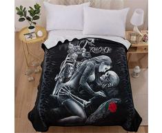 WONGS BEDDING Luxus Bettdecke 3D Totenkopf Bettwäsche Set Ride or Die-Bettwäsche SAMT Plüsch Decke Leichtes Weiches Flanell Fleece Überwurf Decke für Bett und Sofa