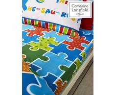 Catherine Lansfield Dino-Saw Spannbetttuch, Polycotton, hell, Einzelbett