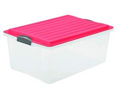 Rotho 1767702073 Compact Aufbewahrungsbox mit Deckel Kunststoff (PP) transparent/coral