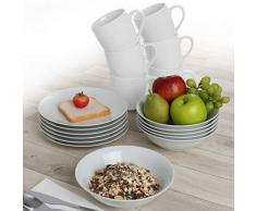 MA 120 FA1 - Frühstücksset 18-tlg. für 6 Personen mit 6 Tellern, 6 Bechern und 6 Müslischalen