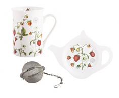 Royal Botanic Gardens Kew Strawberry Fayre High Tee-Set, feines Porzellan, Weiß, 3-teilig