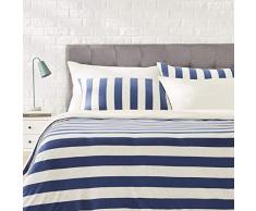 AmazonBasics - Bettwäsche-Set, Jersey, breite Streifen, 260 x 220 cm / 50 x 80 cm, Marineblau