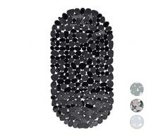 Relaxdays Badewannenmatte Steinoptik, rutschfeste Badeeinlage mit Saugnäpfen, waschbare Rutschmatte, 36 x 68 cm, schwarz