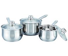 Buckingham Professionelle Induktions-Kochtöpfe mit Glasdeckel, Edelstahl, 3er-Set aus 16 cm, 18 cm und 20 cm großen Töpfen