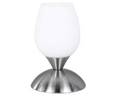 Reality Leuchten R59431007, Tischleuchte, nickel matt, Glas weiß, inkl. 3-Stufen Touch Funktion, dimmbar, Höhe: 18cm,