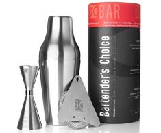 The Elan Collective Cocktail Shaker Set Edelstahl mit Barsieb und Barmass 4 teilig, spülmaschinenfest - Bartenders Choice