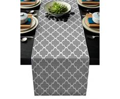 IDOWMAT Tischläufer aus Leinen, mit geometrischem Muster, marokkanische Fliesen, Grau, Tischläufer für Landhaus-Dinner, Urlaubsfeiern, Hochzeit, Events, Dekor 13 by 90 Inch Prismatic26idt3421