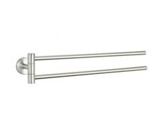 axentia Wand Handtuchhalter doppelt-Handtuchstange fürs Bad-Badetuchhalter 2-armig schwenkbar-Wandmontage mit Bohren-Stange für Handtücher, Edelstahl, Silber, 5.5 x 5.5 x 46 cm