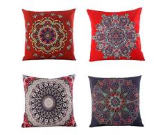 Set von 4 Retro Floral Mandala Kompass Medaillon Bohemian Boho Style Sommer Decor Kissen Fall dekorative für Sofa Couch 45,7 x 45,7 cm Zoll Baumwolle Line Bohemian Ethnic Style