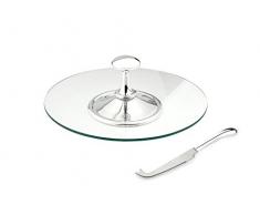 Zilverstad 8731260 Käseplatte Glas mit Käse Messer und versilberter Fuß