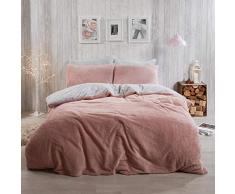 Brentfords Wendebettwäsche aus Teddy-Fleece, Bettbezug mit Kissenbezug, superweich, kuschelig, flauschig, Thermisch, warm, weich Sherpa-Bär, Blush Pink Grau, Doppelbett