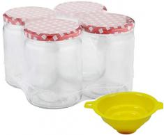 Viva Haushaltswaren - 4 x großes Marmeladenglas / Einmachglas 540 ml mit Deckel, Twist-off Gläser Set rund - als Einweckgläser, Vorratsdosen etc. verwendbar (inkl. Trichter)
