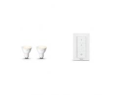 Philips Hue White GU10 LED Spot Doppelpack, dimmbar, warmweißes Licht,steuerbar via App, kompatibel mit Amazon Alexa & Philips Hue Wireless Dimming Schalter, komfortabel dimmen ohne Installation