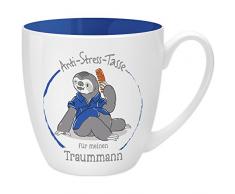 Gruss & Co 45512 Anti-Stress Tasse für den Traummann, 45 cl, Geschenk, New Bone China, Blau, 9.5 cm