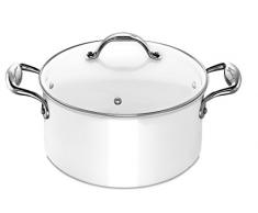 Lagostina 11830031024 Accademia Bianca Fleischtopf mit Glasdeckel 5 L, 24 cm, induktionsgeeignet, Keramikversieglung, weiß