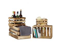 Relaxdays Holzkiste Vintage 4er Set, Geflammt, Shabby Chic, alter Used Look, 4 Größen, Weinkiste, Obstkiste, natur