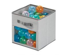 iDesign Stoffbox, kleine Aufbewahrungsbox aus Baumwoll-Polyester-Mischung für Schrank, Schlaf- und Kinderzimmer, faltbare Ordnungsbox mit 2 Griffen und Sichtfenster, grau