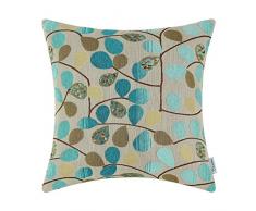 CaliTime Kissenbezug Dekokissen Fall Shell für Couch Sofa Dekoration Chenille Nette Blätter Beide Seiten 40 cm x 40 cm Ecru Teal
