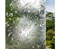 Volcanics Fensterfolie Selbsthaftend Blickdicht Sichtschutzfolie Fenster 3D Fensterfolie 44.5 x 200 cm Sichtschutz Glasfolie Statisch Haftend UV-Schutz ohne Kleber Dekofolie Blumen