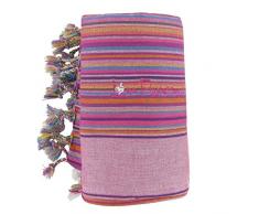 LES POULETTES Kikoy Strandtuch Baumwolle Streifen - Farbe Dunkelrosa Schwamm Parma