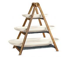 Villeroy & Boch - Artesano Original Etagere, 4tlg., 55 x 22,5 x 48,5 cm, 3-stöckige Etagere aus Naturmaterialien, Premium Porzellan/Naturschiefer/Holz