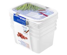 Rotho Domino 4er Set Vorratsdosen, Kunststoff (BPA-frei), weiss mit beschreibarem Deckel, 4 x 0.75 Liter (15,7 x 11,8 x 8 cm)